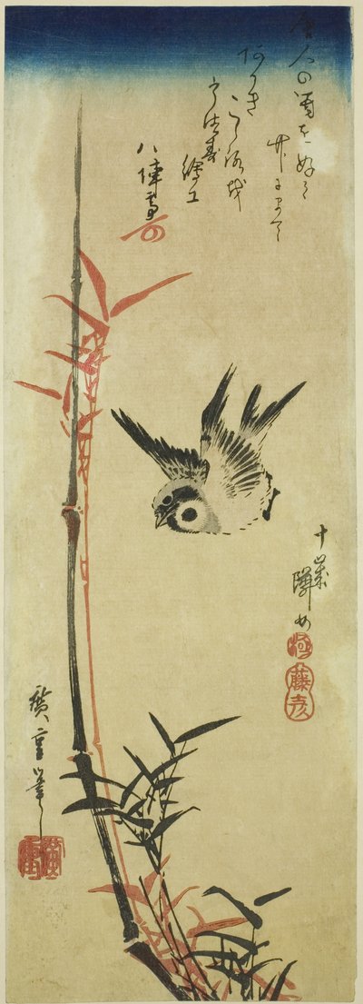 Vrabec a bambus od Utagawa Hiroshige