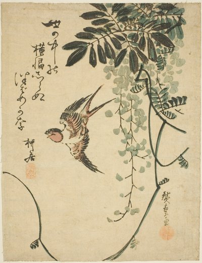 Vlaštovka a vistárie od Utagawa Hiroshige