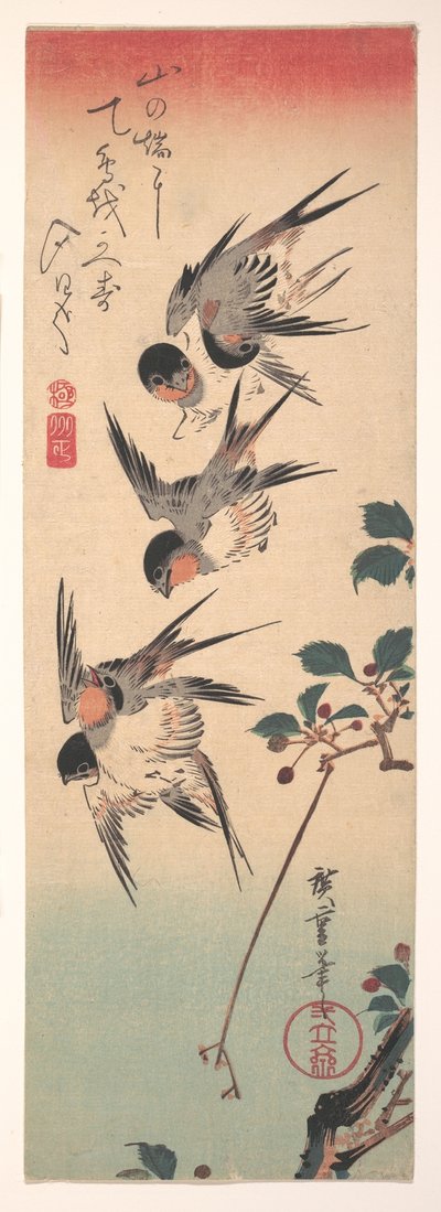 Schwalben und blühende Wildkirsche od Utagawa Hiroshige