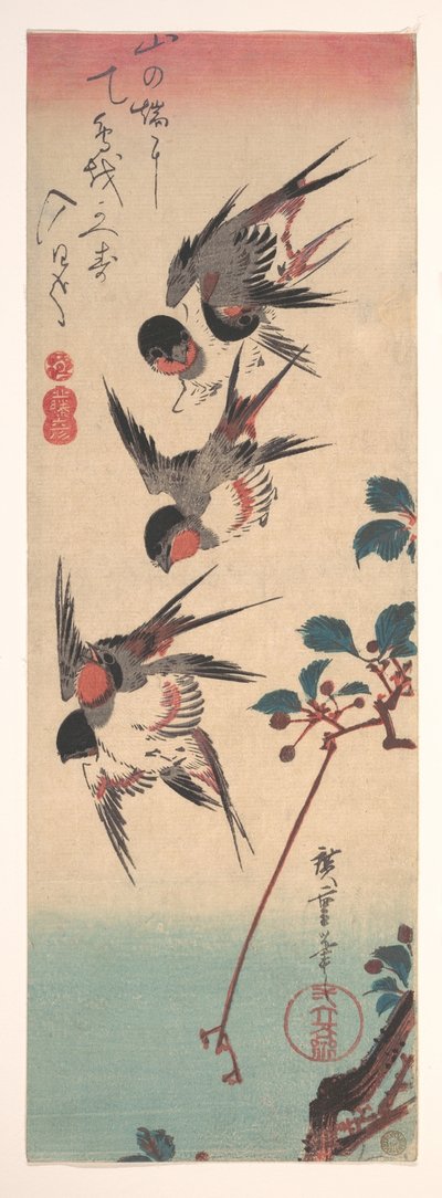 Schwalben und Wildkirsche od Utagawa Hiroshige