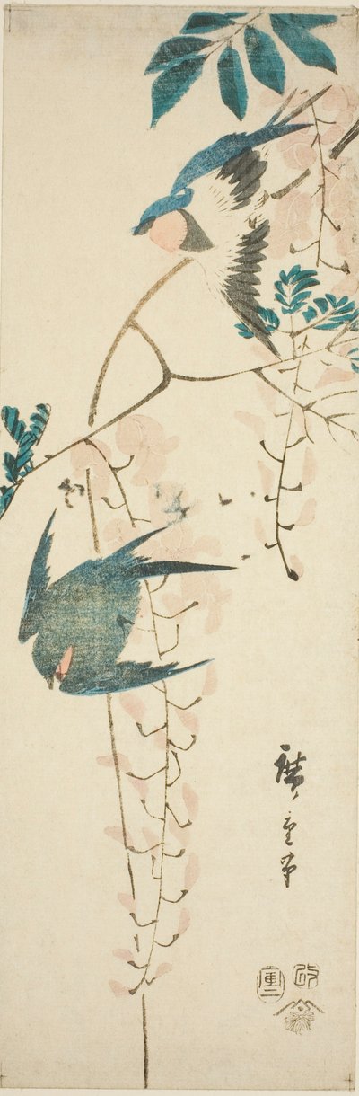 Vlaštovky a vistárie od Utagawa Hiroshige