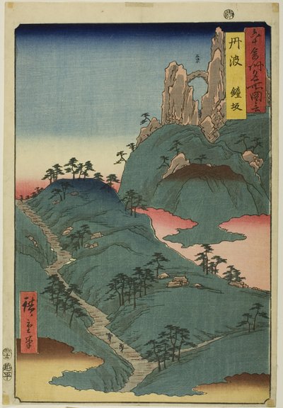 Provincie Tanba: Svah Kane (Tanba, Kanesaka), ze série "Slavná místa v šedesáti provinciích (Rokujuyoshu meisho zue)". od Utagawa Hiroshige