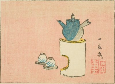 Čajová konvice a šálky, část listu ze série bezejmenných tisků harimaze od Utagawa Hiroshige