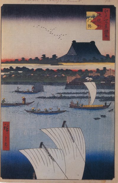 Teppozu a Tsukiji Monzeki Temple Sto slavných pohledů na Edo, 1856-1858 od Utagawa Hiroshige