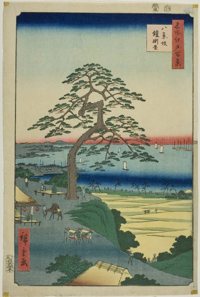 Borovice visící na brnění v Hakkeizace (Hakkeizaka Yoroikakematsu), ze série "Sto slavných pohledů na Edo (Meisho Edo hyakkei)". od Utagawa Hiroshige
