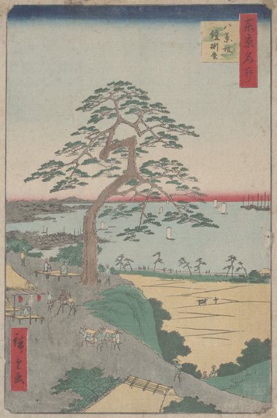 „The Armour-Hanging Pine at Hakkeizaka“ ze 100 pohledů na Edo od Utagawa Hiroshige
