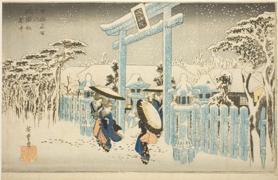 Gionský chrám ve sněhu (Gionsha setchu), ze série "Slavná místa v Kjótu (Kyoto meisho no uchi)" od Utagawa Hiroshige