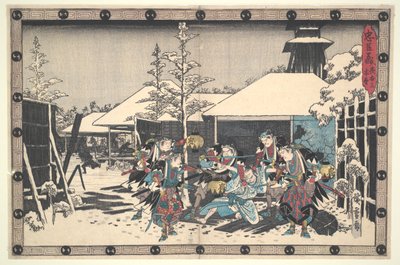 Loajální liga čtyřiceti sedmi R?ninů (Ch?shingura), dějství XI, č. 3: Noční útok Moronao zajatý Roniny od Utagawa Hiroshige