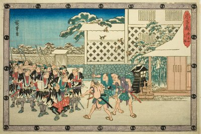 The Night Attack, Part 4: The Retreat (Youchi yon, hikitori), ze série "Pomsta věrných zadržovatelů (Chushingura)" od Utagawa Hiroshige