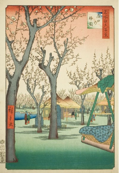 Švestkový sad v Kamatě (Kamata no umezono), č. 27 ze série "Sto slavných pohledů na Edo (Meisho Edo hyakkei)". od Utagawa Hiroshige