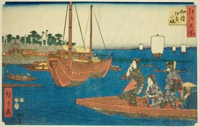 Sumiyoshi Shine Ototsukuda Sand (Tsukuda Sumiyoshi Noya White), od Teseries od Utagawa Hiroshige