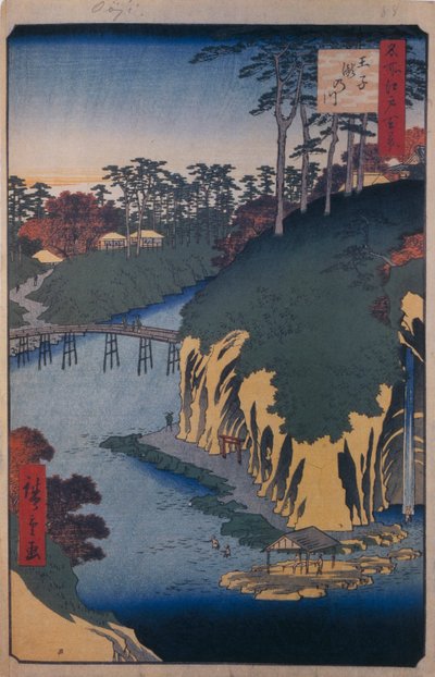 Takinogawa v Oji Sto slavných pohledů na Edo, 1856-1858 od Utagawa Hiroshige