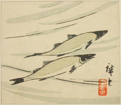 Pstruh, část listu harimaze od Utagawa Hiroshige