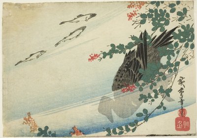 Pstruzi, kachna a jetel keř od Utagawa Hiroshige