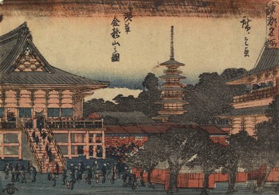 Pohled na chrám Kinrjúzan v Asakuse, asi 1841 od Utagawa Hiroshige