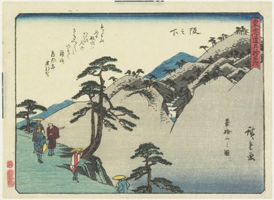 Pohled na hostinec, který také porodil Fudesaku, pod svahem, 1837-1844 od Utagawa Hiroshige