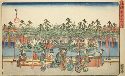Wisteria v Kameido (Kameido Tenjin fuji hana), ze série „Slavná místa ve východním hlavním městě (Toto meisho)“ od Utagawa Hiroshige