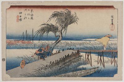 Yokkaichi: Pohled na řeku Mie, ze série Padesát tři stanic Tōkaidō od Utagawa Hiroshige