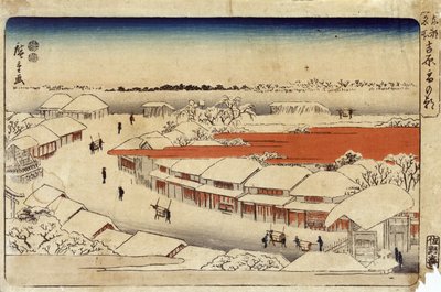 Yoshiwara Yuki no Asa, 1850 (barevný dřevoryt) (barevný dřevoryt) od Utagawa Hiroshige