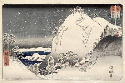 Yugasan v provincii Bizan, ze zápasů mezi horami a moři, 1858 (barevný tisk ze dřeva) od Utagawa Hiroshige