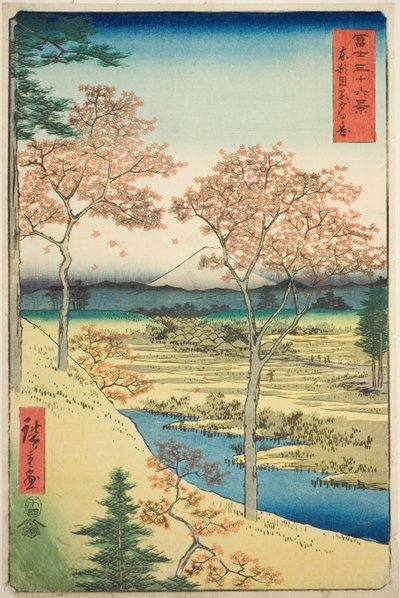 Yuhi Hill v Meguro ve východním hlavním městě (Toto Meguro Yuhigaoka), ze série „Třicet šest pohledů na horu Fuji (Fuji sanjurokkei)“ od Utagawa Hiroshige