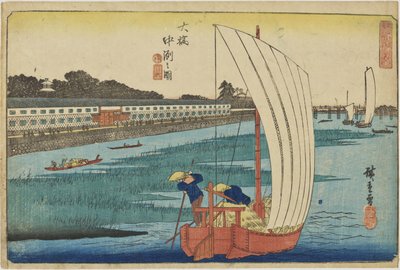 „Písečná mělčina u Ōhashi“ ze série „Nejkrásnější výhledy na Edo“ od Utagawa Hiroshige