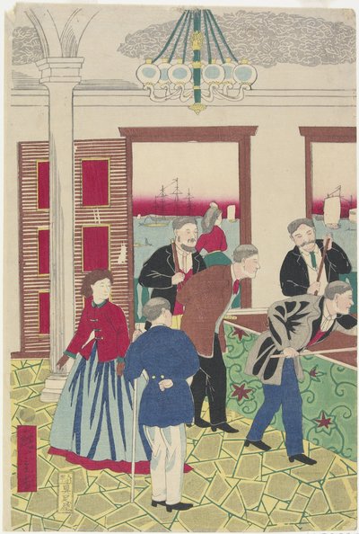Cizinci v kulečníkové hře, konec 19. století od Utagawa Hiroshige III