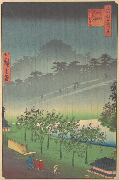 Večerní pohled na Kiribata v dešti v Akasace, 1859. od Utagawa Hiroshige II