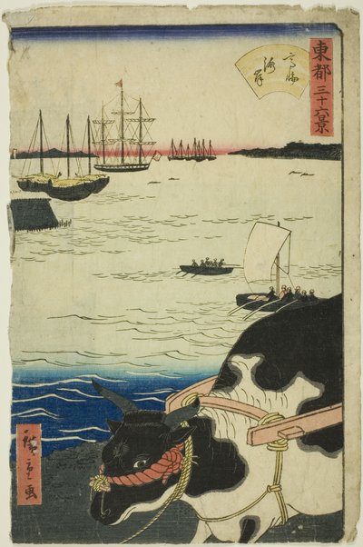 Pláž v Takanawa (Takanawa kaigan), ze série „Třicet šest pohledů na východní hlavní město (Toto sanjurokkei)“ od Utagawa Hiroshige II