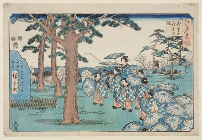 Prohlídka třešňového květu na kopci Asuka (Asukayama hanami no zu) (barevný dřevěný tisk) od Utagawa II Hiroshige
