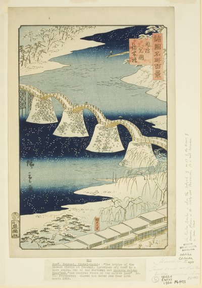 Účast B Ritsu d Gea t Iwakuni člen Suo P Rovinse (Suo Iwakuni Attendance Bashi) od Utagawa II Hiroshige