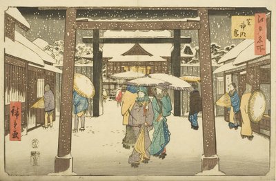 Svatyně Shinmei v Shiba (Shiba Shinmeig?) (barevný dřevořez) od Utagawa II Hiroshige