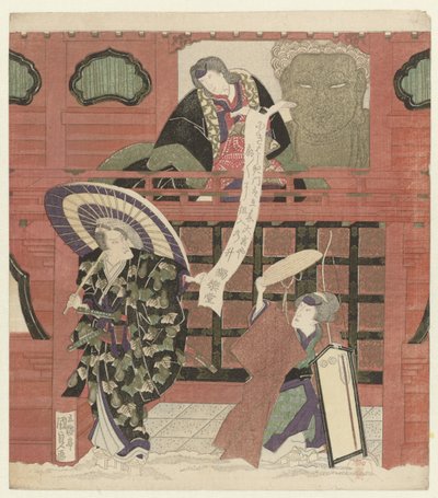 Tři herci u brány chrámu od Utagawa Kunisada (I)