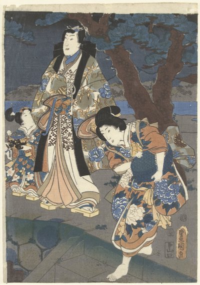 Sbírání mušlí na pláži Akashi Akashi no ura shiogari no zu od Utagawa Kunisada (I)