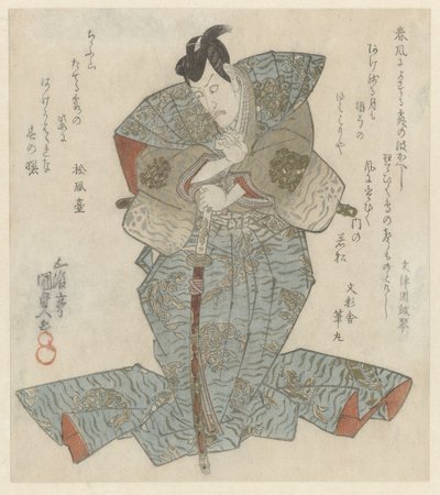 Stojící lord v modrém over-kimonu od Utagawa Kunisada (I)