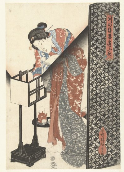 Žena u lampy Secret Nighttime Dates by Moonlight (název série) Tsuki no kage shinobiau yoru (název série na objektu) od Utagawa Kunisada (I)