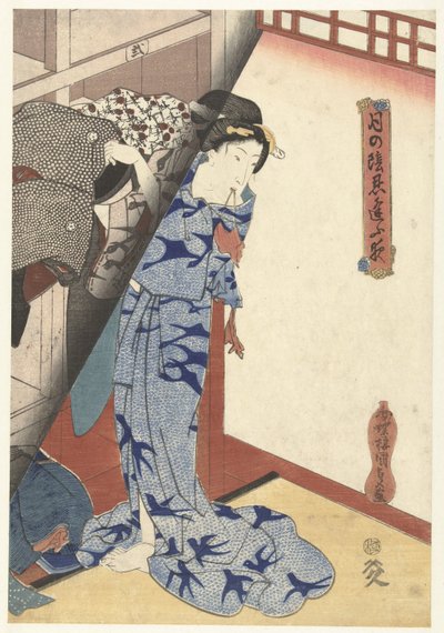 Žena odkládá kimono Secret Nighttime Dates by Moonlight (název série) Tsuki no kage shinobiau yoru (název série na objektu) od Utagawa Kunisada (I)