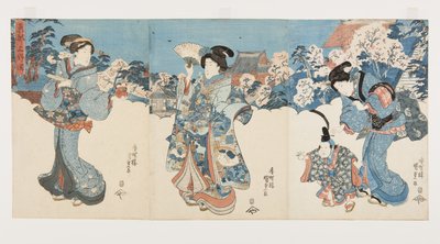 Cherry Blossom Trees at Atagoyama (barevný dřevořez) od Utagawa Kunisada
