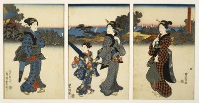 Kurtizány na procházce u moře od Utagawa Kunisada