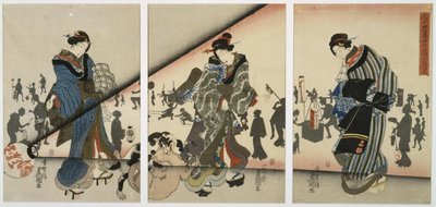 Noční scéna s dívkami, zvířaty a lucernami od Utagawa Kunisada