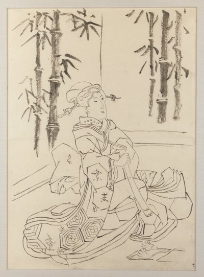 Přípravná kresba pro levý list triptychu Elegantní dívčí instrumentální trio od Utagawa Kunisada