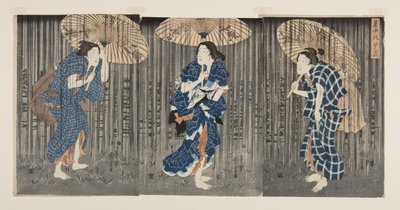 Náhlá sprcha v letním horku (Shochu no yudachi) (barevný dřevotisk) od Utagawa Kunisada