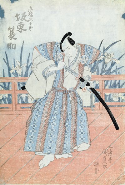 Herec Bando Tokuke jako Takahastu Yajuro, samuraj (dřevěný tisk) od Utagawa Kunisada