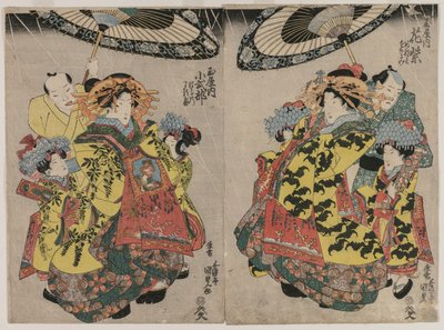 Kurtizány Hanmurski a Koshikibu z Tamai Promending in the Rain od Utagawa Kunisada