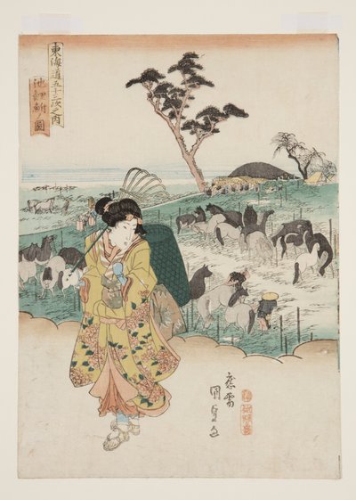 Pohled na Chiry? (Chiry? no zu) (barevný dřevotisk) od Utagawa Kunisada