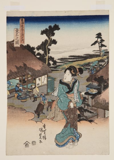 Pohled na Kuwanu (Kuwana no zu) (barevný dřevořez) od Utagawa Kunisada