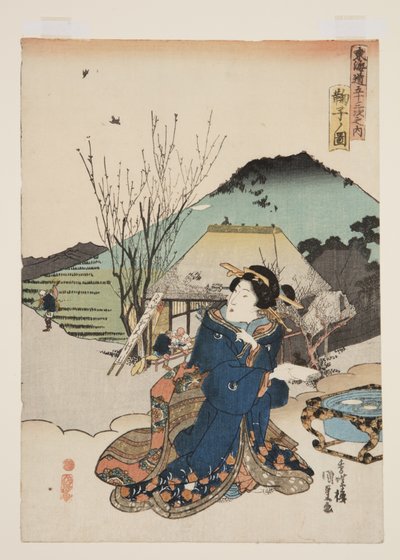 Pohled na Mariko (Mariko no zu) (barevný dřevořez) od Utagawa Kunisada