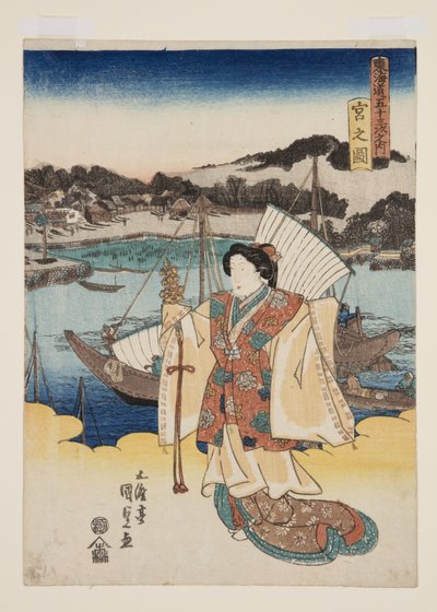 Pohled na Miya (Miya no zu) (barevný dřevořez) od Utagawa Kunisada