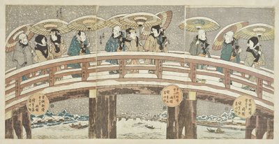 Zimní scéna se slibným průvodem herců od Utagawa Kunisada
