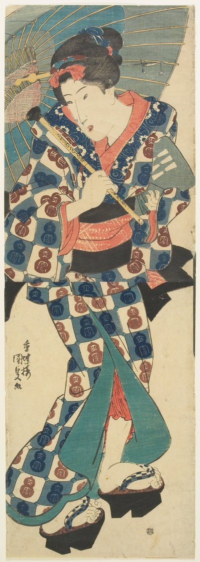 Junges Mädchen mit Regenschirm od Utagawa Kunisada